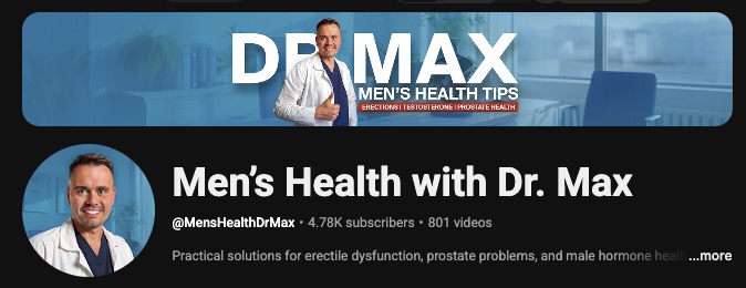Английский канал Men’s Health with Dr. Max: 4,78 тысячи подписчиков, 801 видео